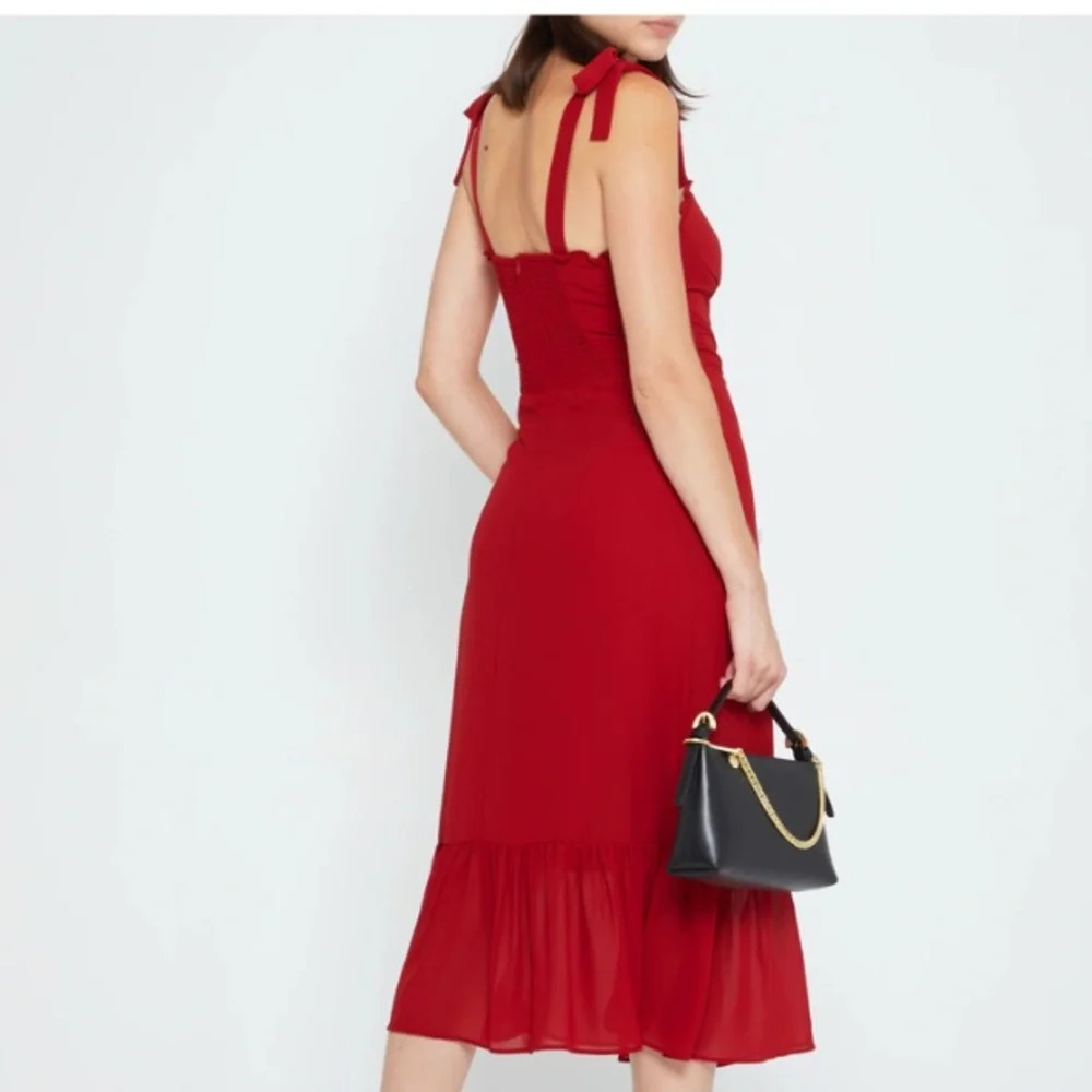 Alice + Olivia O.P.T. Corset Smocked Ruffle Red Midi Dress Medium New Cocktail - Picture 7 of 14